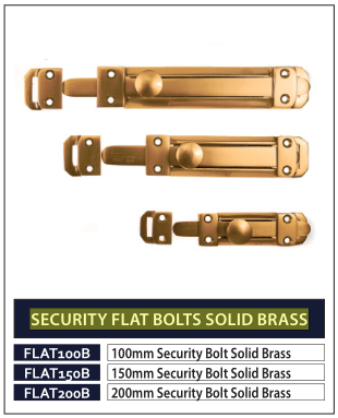 SECURITY FLAT BOLTS SOLID BRASS